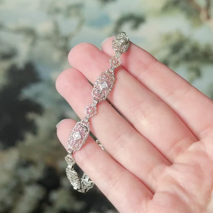 Art Deco Diamond Filigree Bracelet in 14K White Gold — view 13 of 13