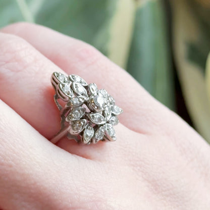 Vintage Diamond Cluster Ring in White Gold