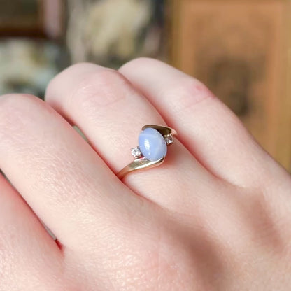 Midcentury Lab-Created Sapphire Cabochon & Spinel Ring in 10K Yellow Gold — view 11 of 11