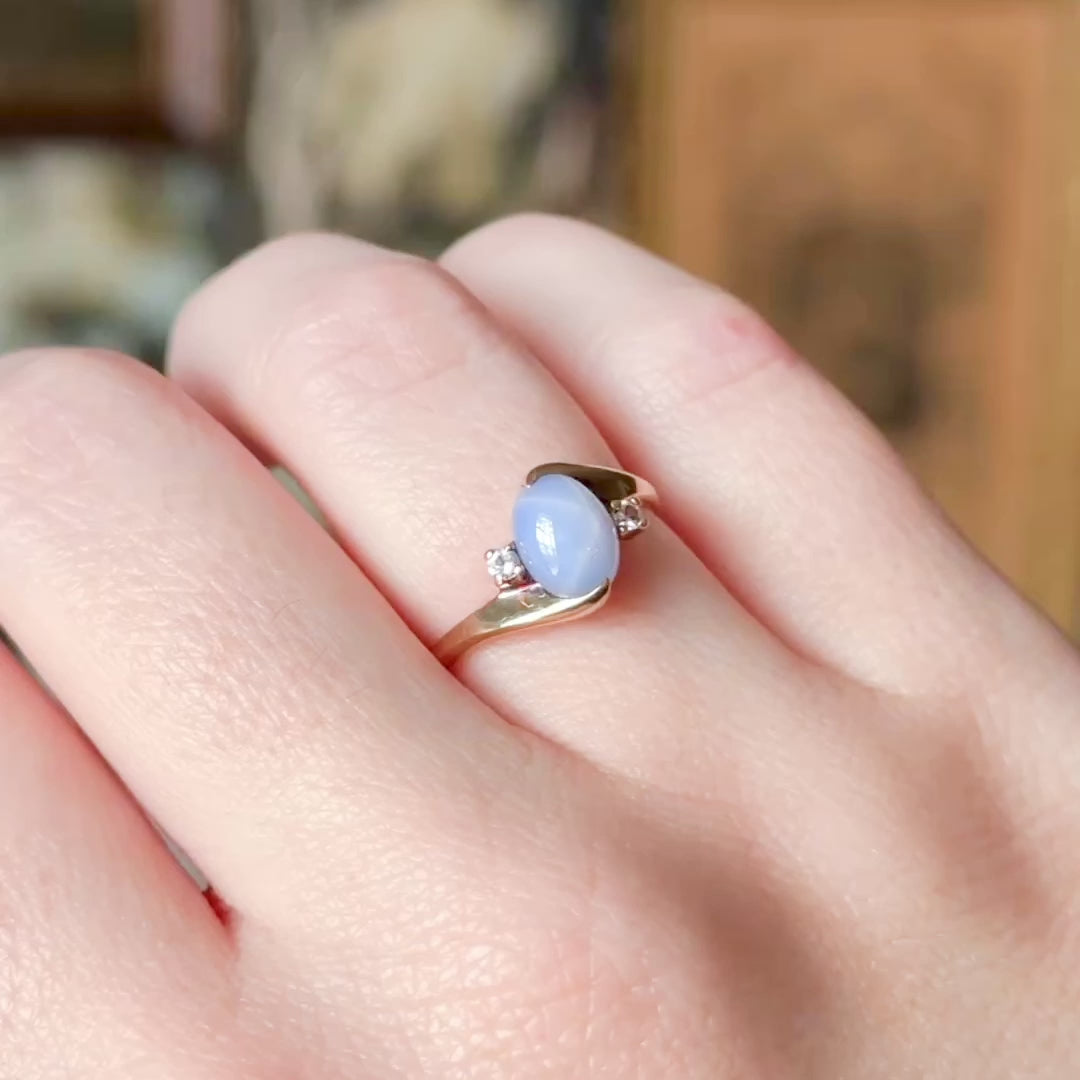 Midcentury Lab-Created Sapphire Cabochon & Spinel Ring in 10K Yellow Gold — view 11 of 11