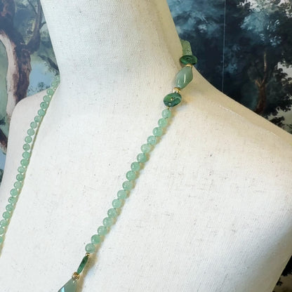 Vintage "Jade" Style Bi Gemstone Necklace with Gold accents