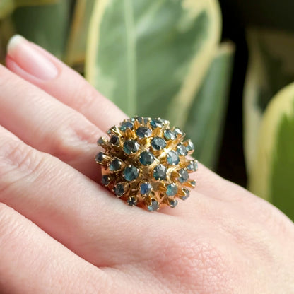 Vintage Mid-century Sapphire Sputnik Cocktail Ring in 14K Yellow Gold