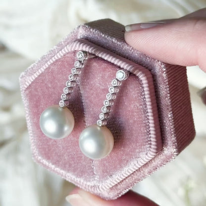 Contemporary Cultured Pearl & Diamond Drop Earrings in Platinum — view 11 of 11