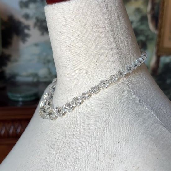 Art Deco Faceted Crystal Glass Bead Necklace in Sterling Silver — view 10 of 10