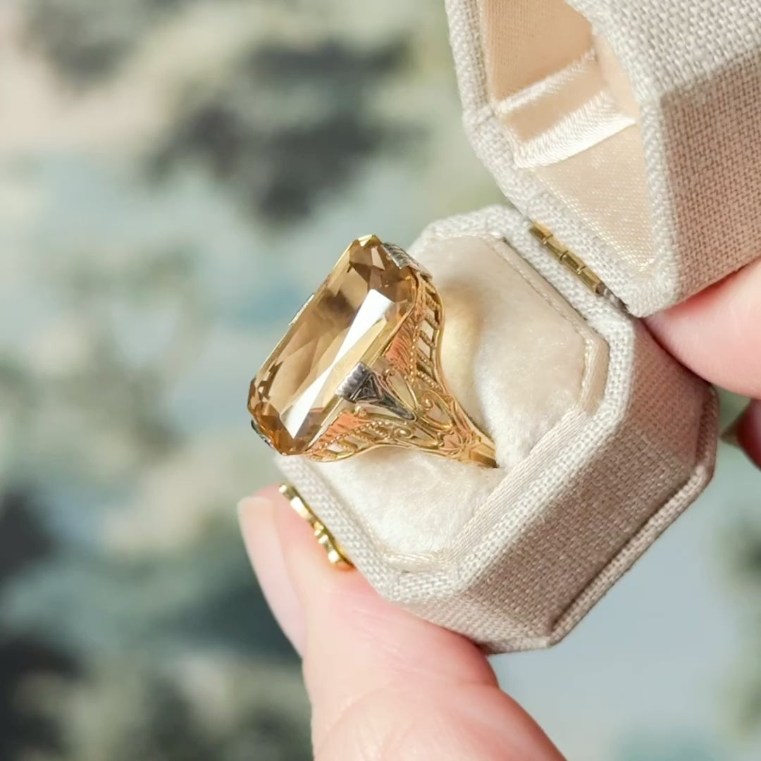 Art Deco Citrine Filigree Ring in 14K Yellow Gold — view 13 of 13