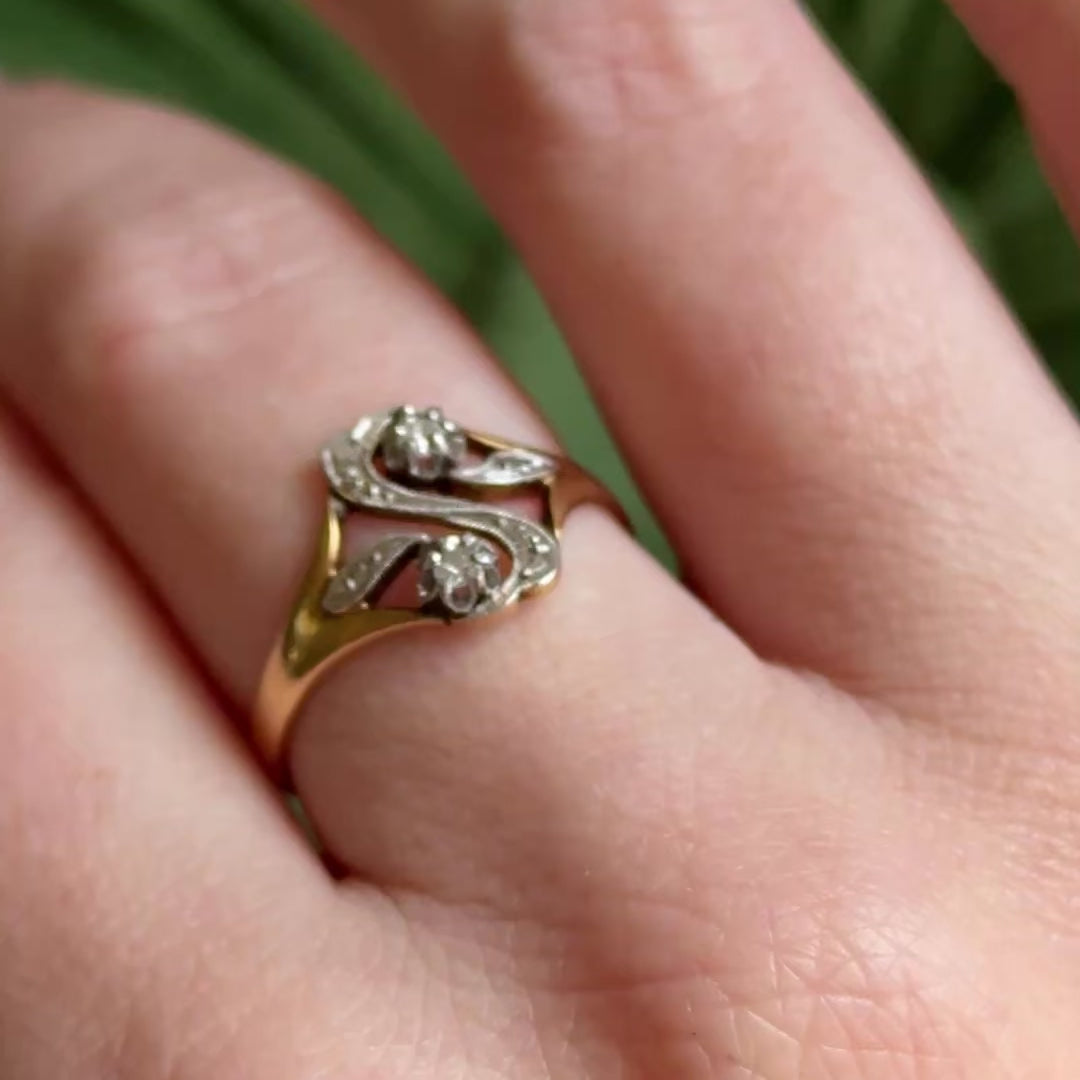 Art Nouveau Diamond Moi et Toi Ring in 18K Yellow Gold — view 13 of 13