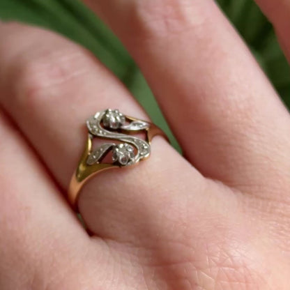 Art Nouveau Diamond Moi et Toi Ring in 18K Yellow Gold — view 13 of 13