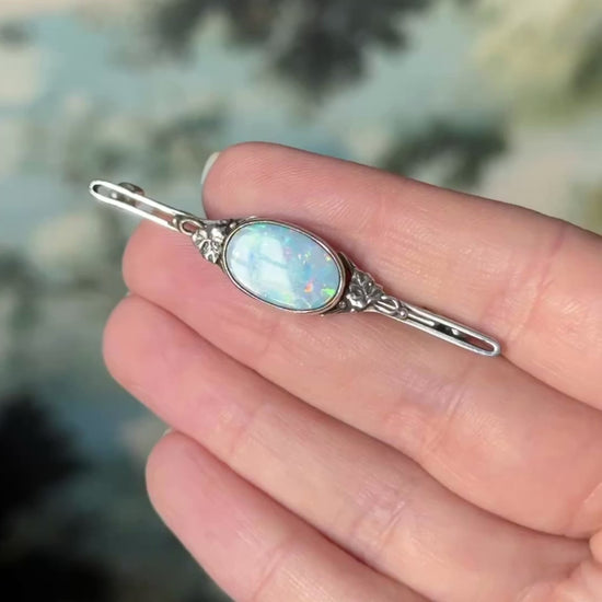 Vintage Opal Doublet Floral Brooch in Sterling Silver — view 8 of 8