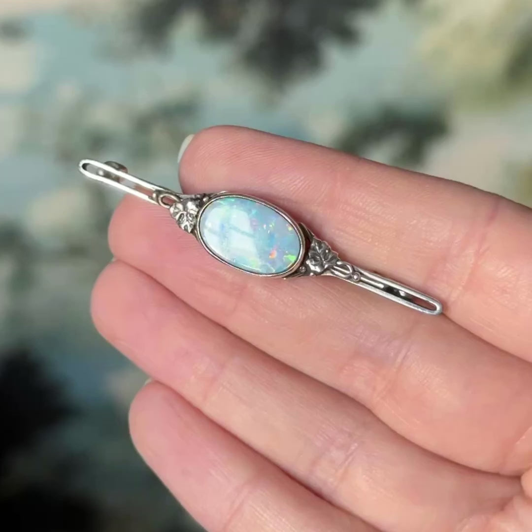 Vintage Opal Doublet Floral Brooch in Sterling Silver — view 8 of 8