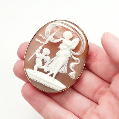 Antique Cupid & Psyche Brooch in 10K Gold