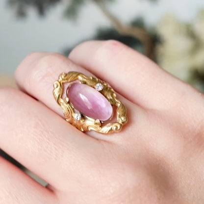 Vintage Cabochon Amethyst & Diamond Ring in 12K Gold