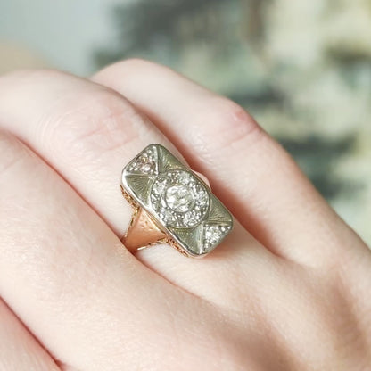 Art Deco Old European Diamond Ring in 14K in Platinum Topped Gold