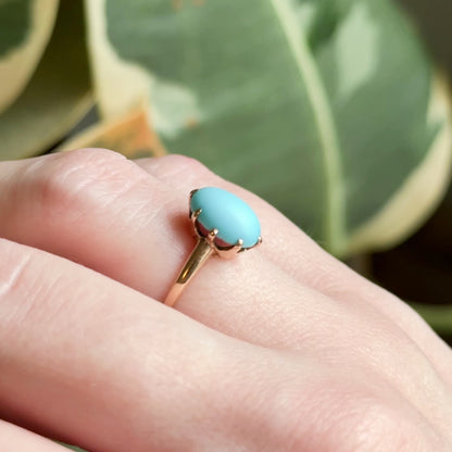 Antique Turquoise Glass Gem Ring in 10K Gold