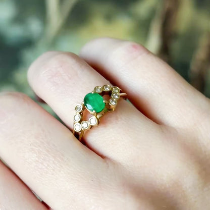 Late 20th Century Emerald & Diamond Ring in 18K Yellow Gold
