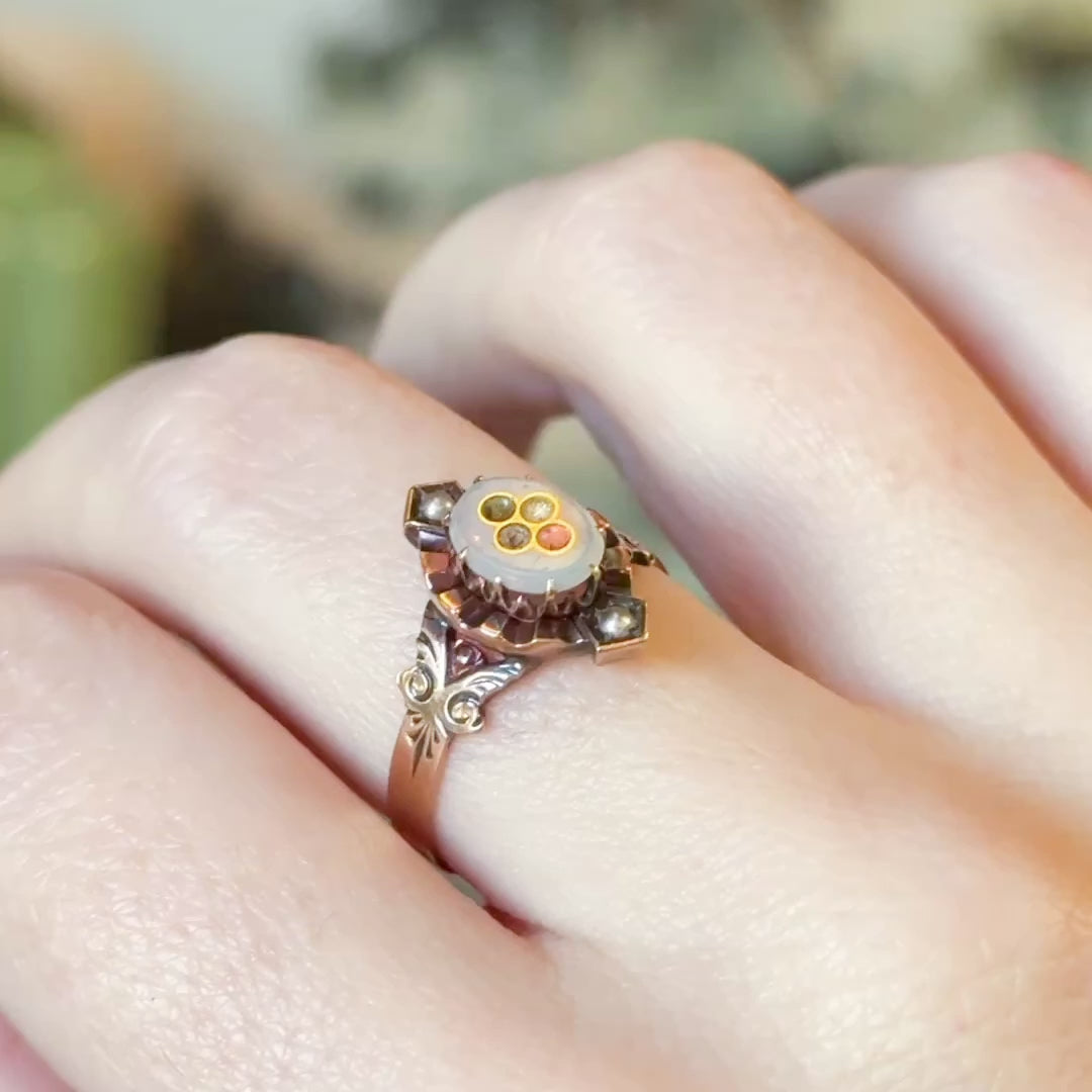 Victorian Glass Paste & Seed Pearl Ring in 14K Yellow Gold — view 12 of 12