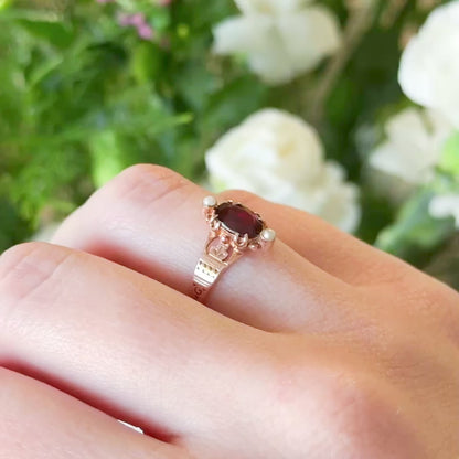 Victorian Tourmaline & Seed Pearl Ring in 10K Yellow Gold