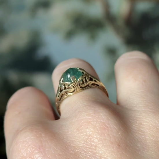 Edwardian Tourmaline Cabochon Ring in 14K Yellow Gold — view 13 of 13