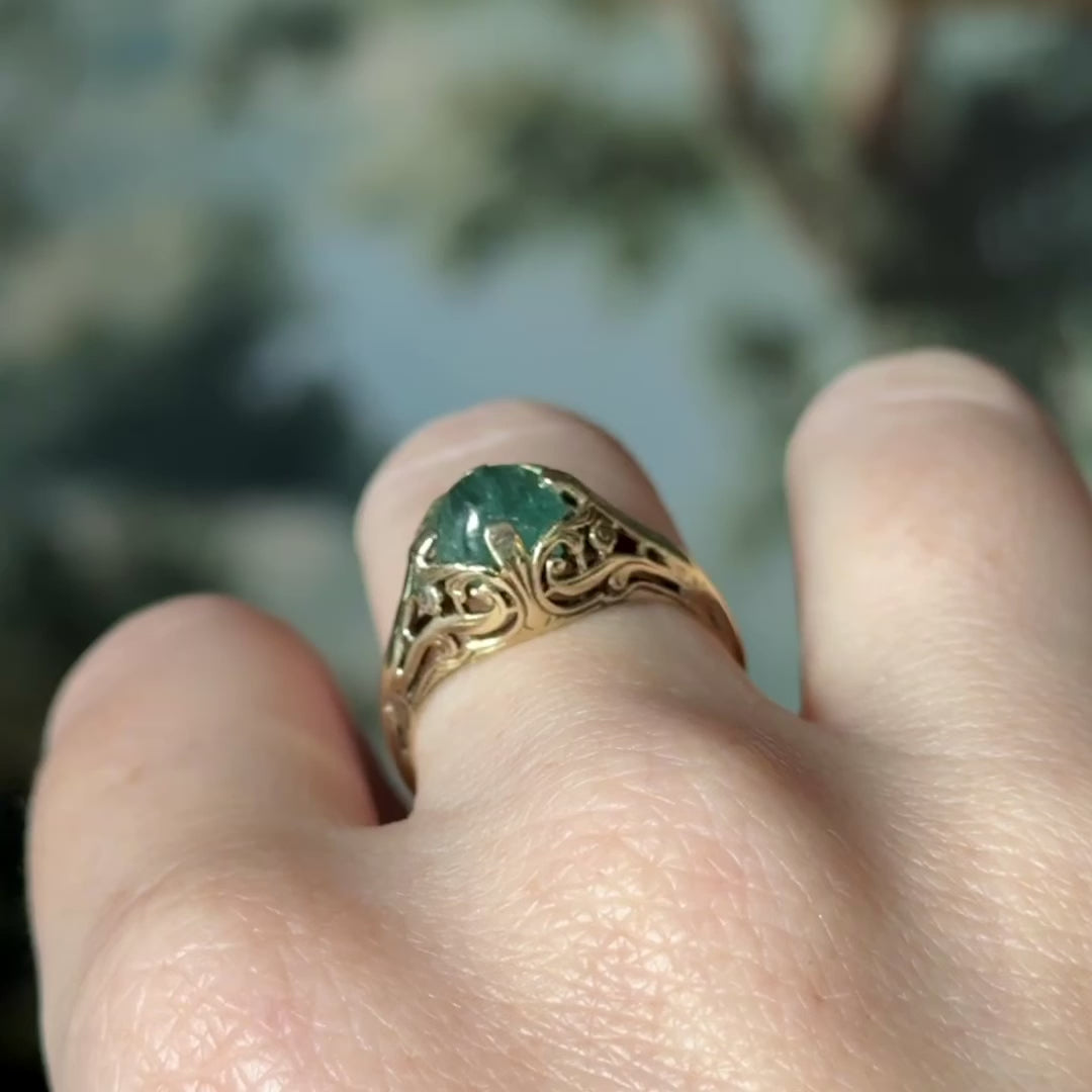 Edwardian Tourmaline Cabochon Ring in 14K Yellow Gold — view 13 of 13