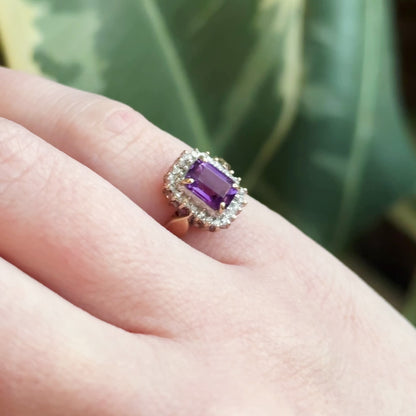 Vintage Amethyst Ring with Diamond Halo in 10K gold