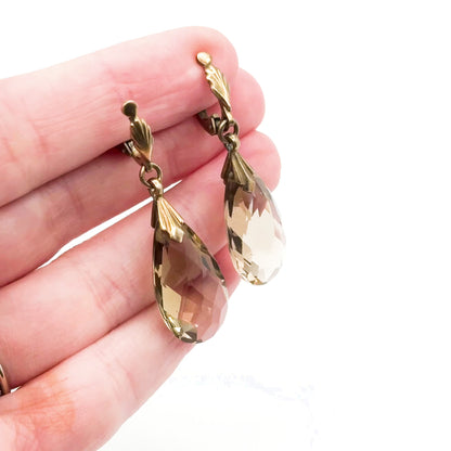 Mid-Century Smoky Quartz Drop Clip on Earrings
