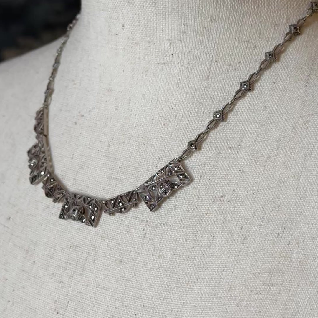 Art Deco Marcasite Link Necklace in Sterling Silver — view 13 of 13