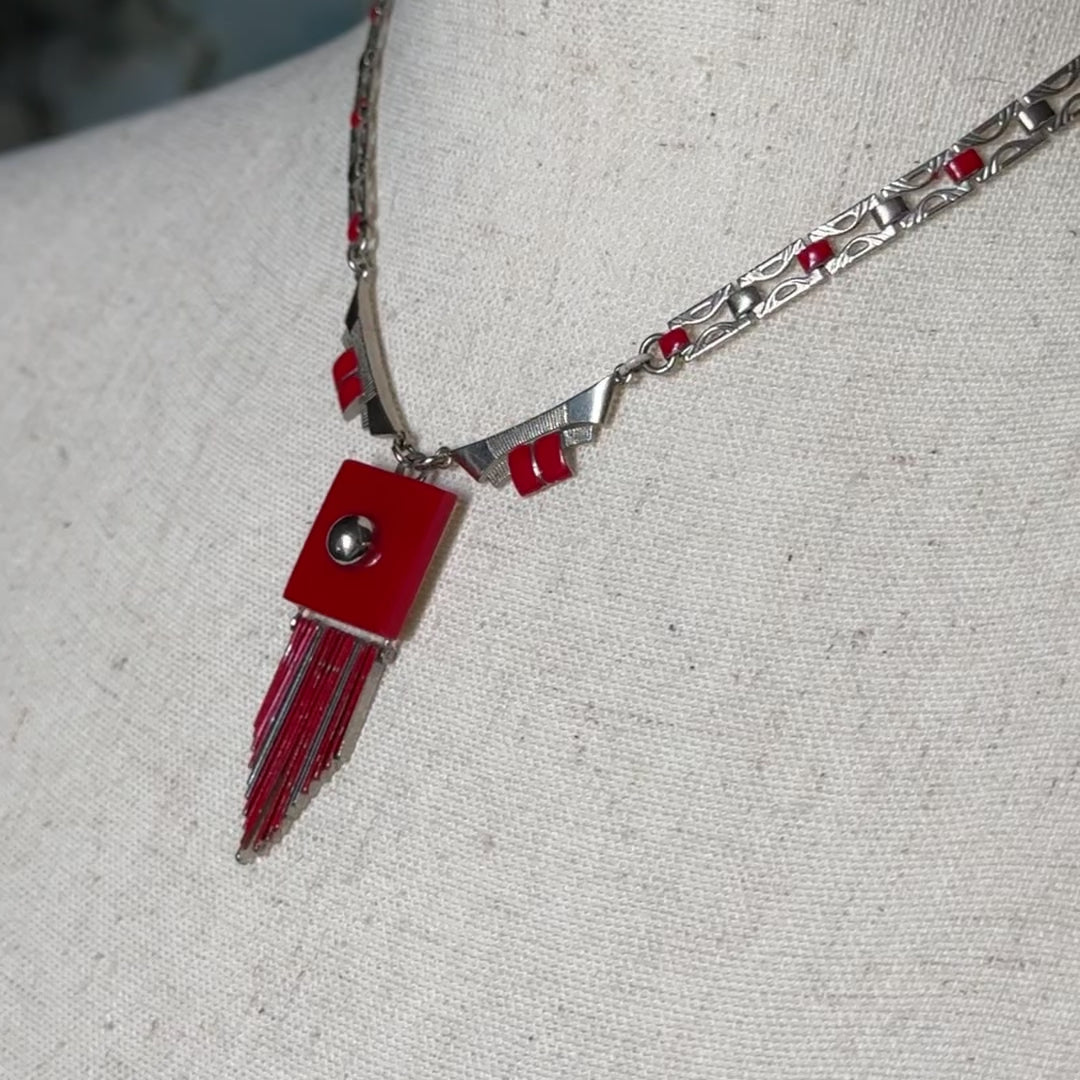 Art Deco Enamel Fringe Necklace in Base Metal — view 15 of 15