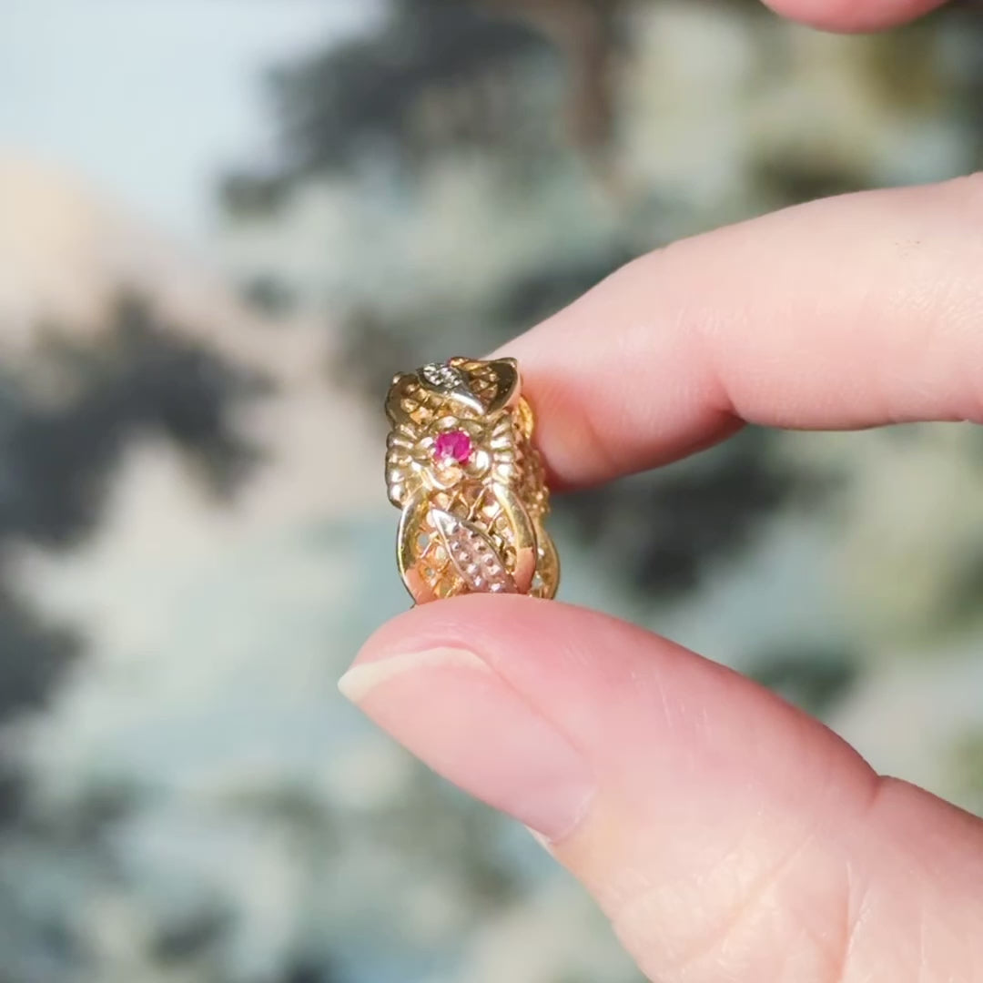 Late 20th Century Ruby Lattice & Leaf Ring in 14K Two-Tone Gold — view 12 of 12