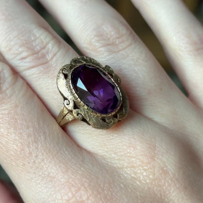 Mid-Century Amethyst Ring in 14K Yellow Gold — view 12 of 12