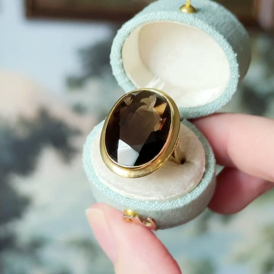 Mid-Century Smoky Quartz Cocktail Ring in 14K Yellow Gold — view 14 of 14