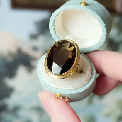 Mid-Century Smoky Quartz Cocktail Ring in 14K Yellow Gold — view 14 of 14