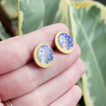 Antique Hand Painted Guilloche Moon Maiden Cufflinks