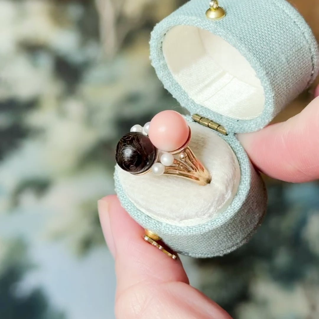 Mid-Century Angel Skin & Black Coral Ring in 14K Yellow Gold — view 11 of 11