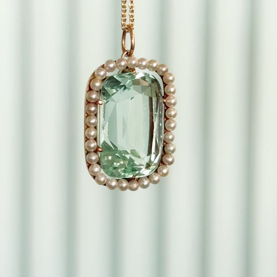 Edwardian Aquamarine & Seed Pearl Pendant in 14K Yellow Gold — view 14 of 14
