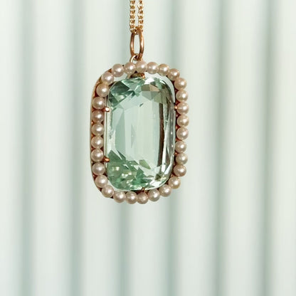 Edwardian Aquamarine & Seed Pearl Pendant in 14K Yellow Gold — view 14 of 14
