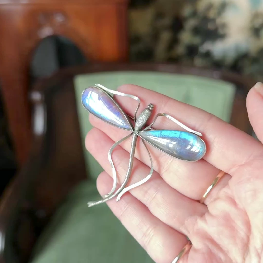 Retro Morpho Butterfly Wing Dragonfly Brooch in Sterling Silver — view 10 of 10