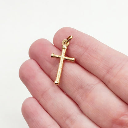 Vintage textured Cross Pendant Charm in 14K Gold