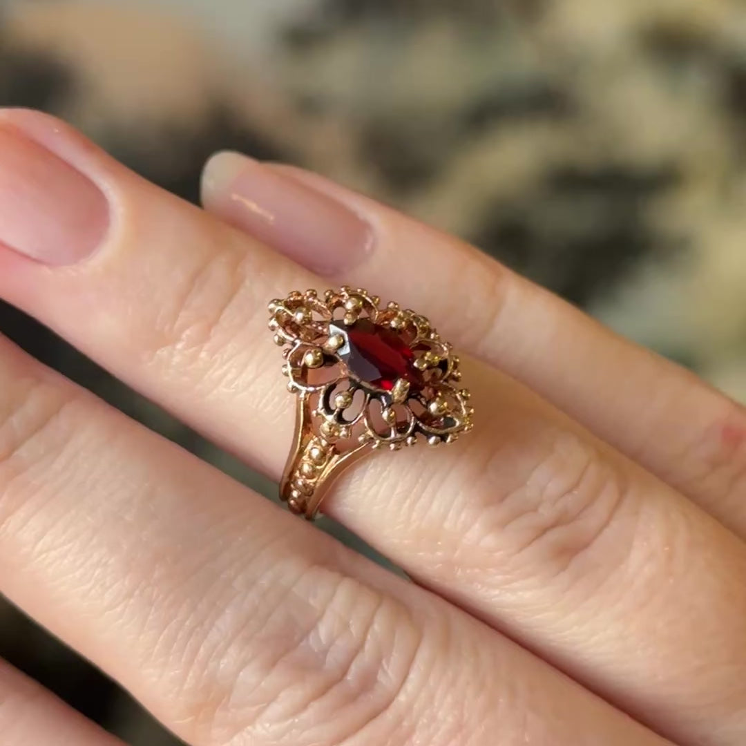 Late 20th Century Marquise Garnet Ring in 10K Yellow Gold — view 11 of 11