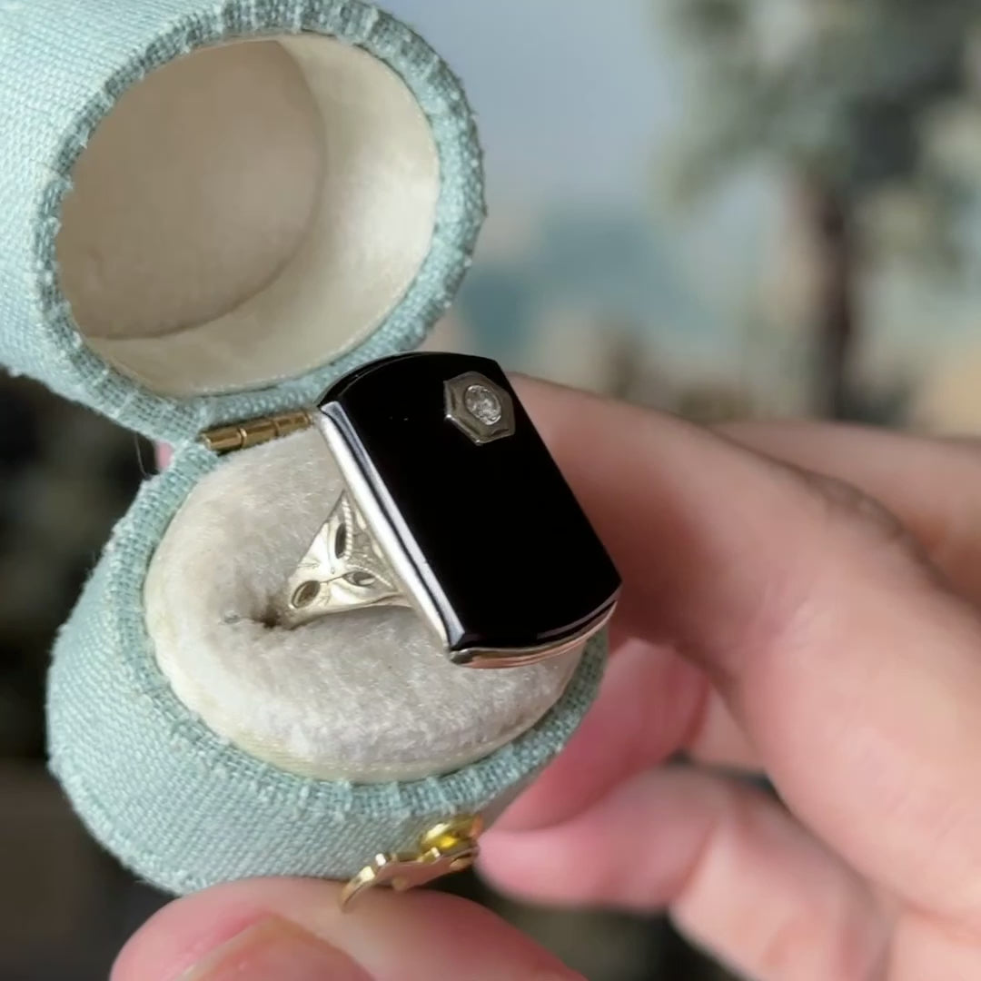 Art Deco Onyx & Diamond Ring in 10K White Gold — view 11 of 11