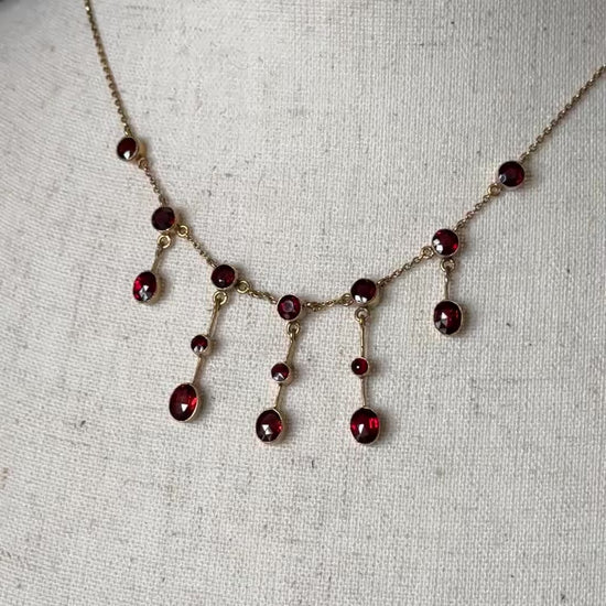 Edwardian Garnet Festoon Necklace in 15K Yellow Gold — view 15 of 15