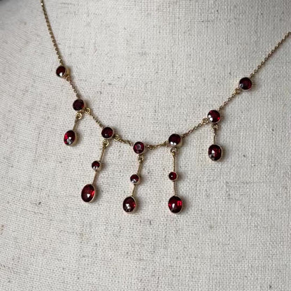Edwardian Garnet Festoon Necklace in 15K Yellow Gold — view 15 of 15