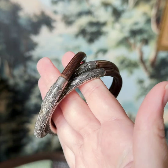 Edwardian Sterling Silver & Wood Bangle Set — view 13 of 13