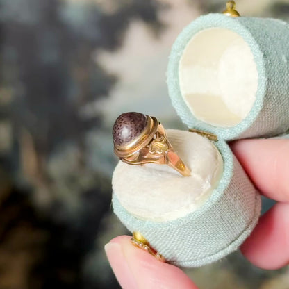Art Deco Brown Stone Cabochon Ring in 10K Rose Gold — view 16 of 16