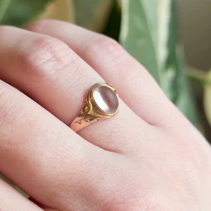 Edwardian Crystal Quartz Cabochon Ring in 10K Yellow Gold - AS IS