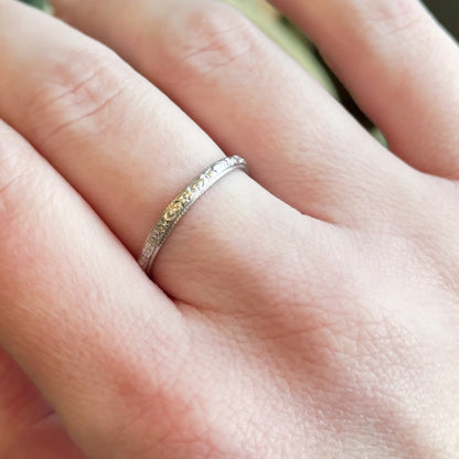 Art Deco Platinum floral pattern textured stacking band in platinum