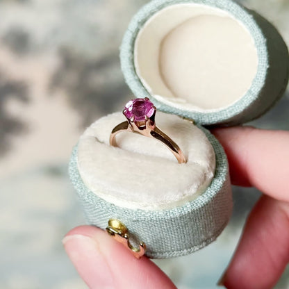 Mid Century Created Pink Sapphire Solitaire Ring