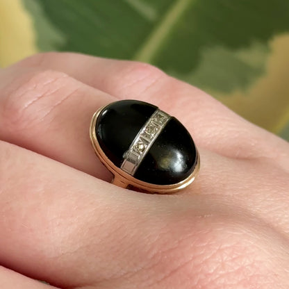 Art Deco Onyx & Diamond Ring in 10K Gold