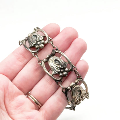 Mid-Century Danecraft FLoral panel Bracelet in Sterling Silver