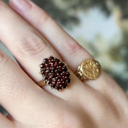 Art Deco Rose Cut Garnet Cluster Ring in 800 Silver