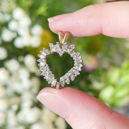 Vintage Baguette & Round Diamond Heart Pendant in 14K Two-Tone Gold