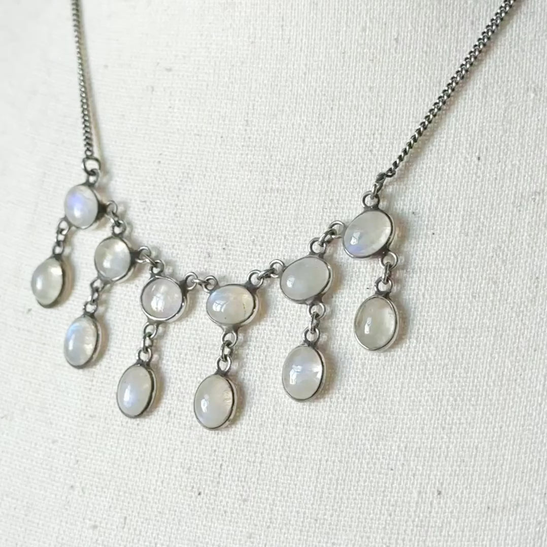 Edwardian Moonstone Fringe Necklace in Sterling Silver — view 13 of 13